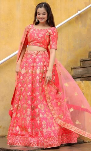 Peach Embroidered Elegance Lehenga
