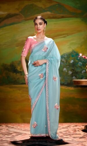 Pure Organza Embroidery Work Saree