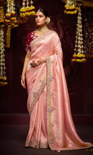 Peach Banarasi Silk Saree