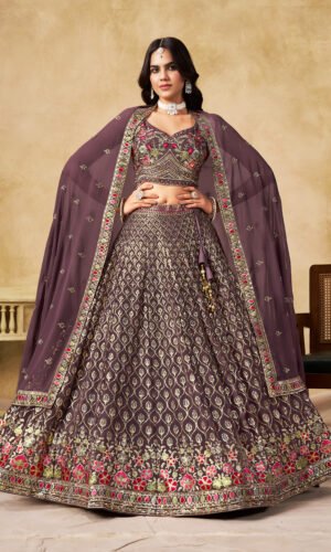 Designer Sequins Purple Georgette Lehenga Choli