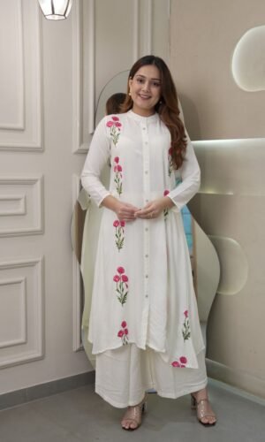 Elegant Long Flair Kurti with Palazzo Set
