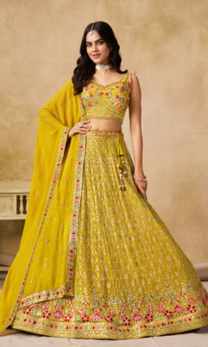 Yellow Embroidered Georgette Lehenga Choli