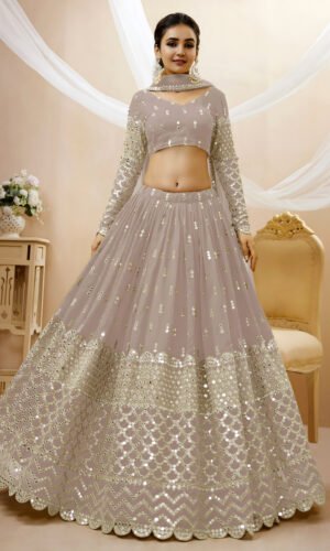 Elegant Grey Sequins Lehenga Set Party & Wedding Wear