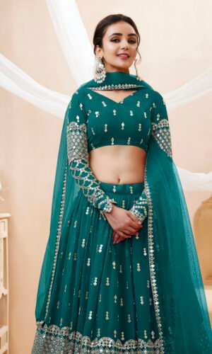 Teal Green Sequins Work Lehenga