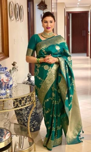 Banarasi Soft Silk Saree with Rich Zari Motifs & Jacquard Weave