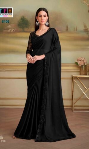 Black Party Wear Saree for Women Designer Lace Work