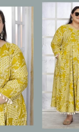 Mustard Yellow Long Premium Rayon Printed Kurti