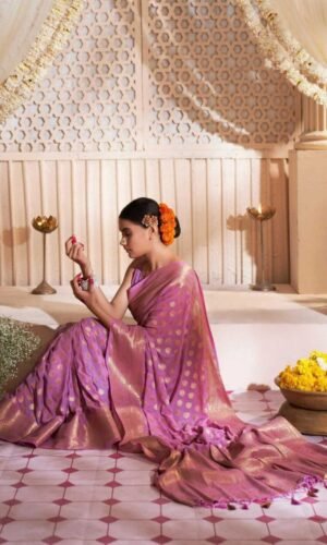 Lavender Banarasi Soft Silk Saree with Zari & Jacquard Weave