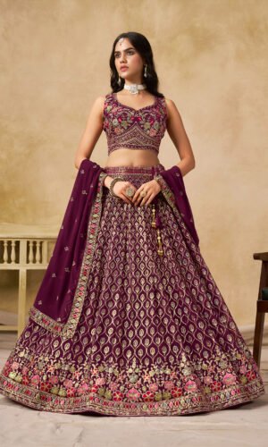 Maroon Embroidered Work Georgette Lehenga