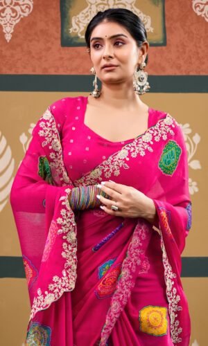 Sparkle Chiffon Embroidery Saree with heavy embroidery