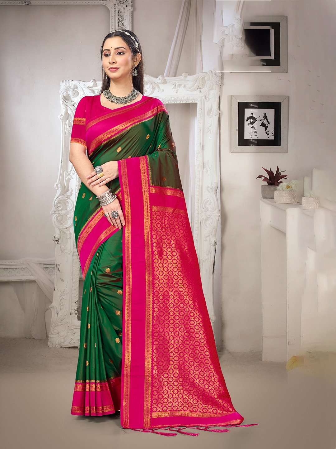 Elegant Silk Saree Featuring Rich Texture and Matching Silk Blouse