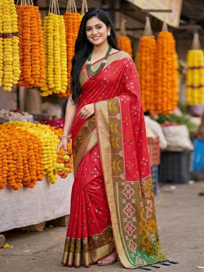 Premium Pochampalli Silk Saree with Traditional Weaving & Contrast Border | Raal Silk