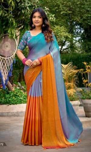 Stavan LIVIA 3D Velvet Chiffon Saree with Weaving Border & Embroidered Blouse