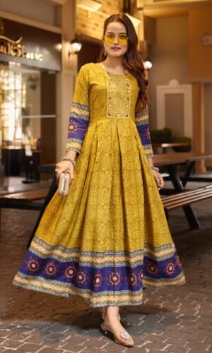Parrot Green Rayon Embroidered Anarkali Gown