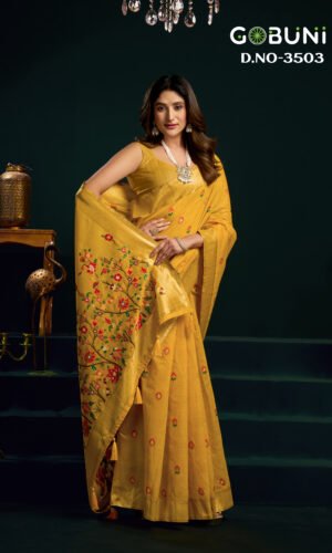 Mustard Yellow Gobuni Siya Premium Munga Cotton Saree